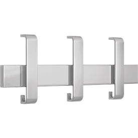 Sicherheitsgarderobe Arosa – 3 Doppelhaken mit Huthaken, B 430 x T 80 x H 190 mm, Stahl, alusilber
