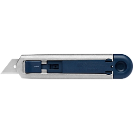 Sicherheitsmesser Martor Secunorm Profi25 MDP, werkzeugloser Klingenwechsel, metalldetektierbar, L 143 x B 17 x H 31 mm, Stahl/Aluminium/Kunststoff, blau