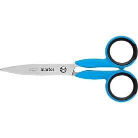 Sicherheitsschere Martor Secumax 363, ergonomisch, Soft-Grip, Spezialschliff, L 140 x H 63 mm, rostfreier Stahl/GFK, blau-schwarz