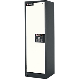 Sicherheitsschrank Typ 90 asecos, B 600 mm, Tür links, 3 Böden, reinweiß