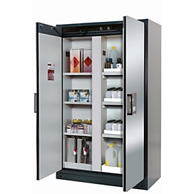 Sicherheitsschrank Typ 90 asecos Q-CLASSIC-90, Flügeltüren, Front asecos Silber, B 1193 x T 615 x H 1953 mm