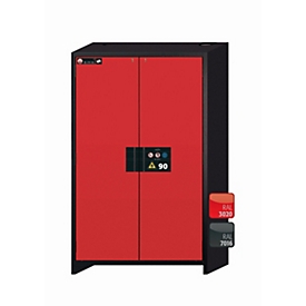 Sicherheitsschrank Typ 90 asecos Q-CLASSIC-90, Flügeltüren, Front Verkehrsrot, B 1193 x T 615 x H 1953 mm