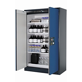 Sicherheitsschrank Typ 90 asecos Q-PEGASUS-90, Flügeltüren mit Schließ-Automatik, Einhandbedienung, Front Enzianblau, B 1193 x T 615 x H 1953 mm