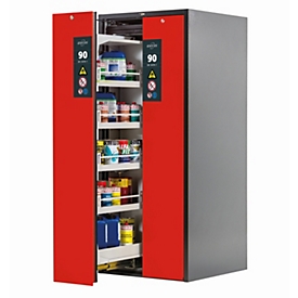 Sicherheitsschrank Typ 90 asecos V-MOVE-90, Vertikalauszüge mit Schließ-Automatik, Front Verkehrsrot, B 819 x T 860 x H 1966 mm