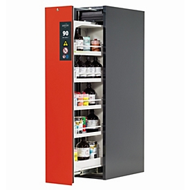 Sicherheitsschrank Typ 90 asecos V-MOVE-90, Vertikalauszug mit Schließ-Automatik, Front Verkehrsrot, B 449 x T 860 x H 1966 mm