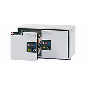Sicherheitsunterbauschrank Typ 30 asecos UB-S-30, 2 Schubladen, Front Lichtgrau, B 1102 x T 574 x H 600 mm