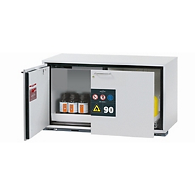 Sicherheitsunterbauschrank Typ 90 asecos UB-ST-90, 1 Schublade, 1 Flügeltür, Anschlag links, Front Lichtgrau, B 1102 x T 502 x H 600 mm