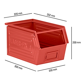 Sichtlagerkasten mit Tragestab SSI Schäfer LF 14/7-3, Stahl, L 352 x B 220 x H 200 mm, 11,5 l, rot