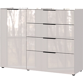 Sideboard, mit 4 Schubladen und 1 Tür, Glasfront- und auflage, B 1340 x T 420 x H 1020 mm, Kaschmir