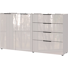 Sideboard, mit 4 Schubladen und 2 Türen, Glasfront- und auflage, B 1840 x T 420 x H 1020 mm, Kaschmir