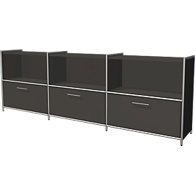 Sideboard Toledo, met zicht-achterwand, 3 schuifladen, 3 vakken, 2 ordnerhoogten, B 2360 x D 380 mm, antraciet