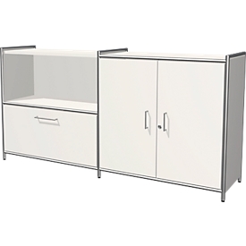 Sideboard Toledo, verrouillable, tiroir + casier ouvert, 2 HC, portes battantes, l. 1580 x P 380 mm, blanc