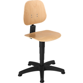 Siège d'atelier pivotant 9650, contreplaqué en bois de hêtre, patins, nature laqué