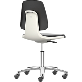 Siège d'atelier pivotant Labsit, mousse intégrale, roulettes, l. 450 x P 420 x H 450 - 650 mm, blanc