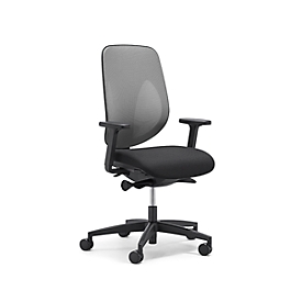 Siège de bureau 353 Giroflex, avec accoudoirs, mécanisme synchrone automatique, assise galbée, dossier 3D en filet, gris/noir