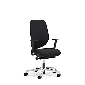 Siège de bureau 353 Giroflex, avec accoudoirs, mécanisme synchrone automatique, assise galbée, noir/alu blanc