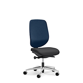 Siège de bureau 353 Giroflex, sans accoudoirs, mécanisme synchrone automatique, assise galbée, bleu/noir/alu blanc