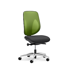 Siège de bureau 353 Giroflex, sans accoudoirs, mécanisme synchrone automatique, assise galbée, dossier 3D en filet, vert/noir/alu blanc