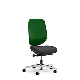 Siège de bureau 353 Giroflex, sans accoudoirs, mécanisme synchrone automatique, assise galbée, vert/noir/alu blanc