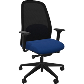 Siège de bureau Interstuhl HEJis3, mécanisme synchrone, accoudoirs, soutien lombaire FlexGrid, dossier résille, assise plate, bleu moyen/noir