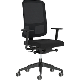Siège de bureau NowyStyl UTILA, avec accoudoirs, mécanisme synchrone, siège multicouche, hauteur/profondeur d'assise réglables, dossier avec revêtement résille, noir/noir