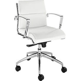 Siège de bureau ORIGAMI, revêtement en cuir, mécanisme à bascule, avec accoudoirs, dossier mi-hauteur, blanc
