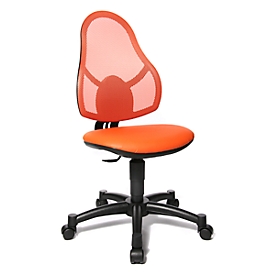 Siège  de bureau pivotant pour enfants Open Art Junior, sans accoudoirs, assise galbée, dossier en filet, orange/noir