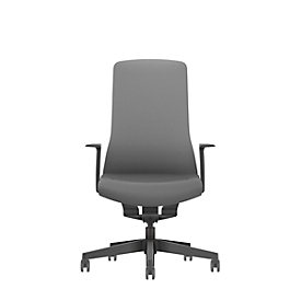 Siège de bureau PUREis3 Interstuhl, accoudoirs fixes, mécanisme synchrone 3D automatique, assise galbée, dossier capitonné en filet, gris fer/noir