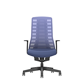 Siège de bureau PUREis3 Interstuhl, accoudoirs fixes, mécanisme synchrone 3D automatique, assise galbée, dossier en filet, bleu cobalt/noir
