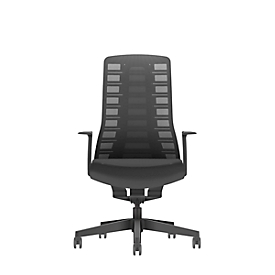 Siège de bureau PUREis3 Interstuhl, accoudoirs fixes, mécanisme synchrone 3D automatique, assise galbée, dossier en filet, noir/noir