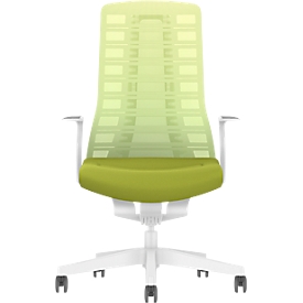Siège de bureau PUREis3 Interstuhl, accoudoirs fixes, mécanisme synchrone 3D automatique, assise galbée, dossier en filet, vert printanier/blanc