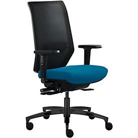 Siège de bureau SHAPE MESH Dauphin, avec accoudoirs, avec soutien lombaire, durée d'assise de 8 heures et +, roulettes pour tapis, bleu