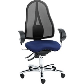 Siège de bureau SITNESS 15 Topstar, à contact permanent, avec accoudoirs, dossier en filet, Fitness Orthositz, noir/bleu