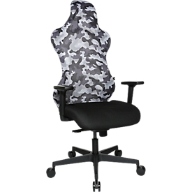 Siège de bureau Sitness RS Sport Camouflage, mécanisme synchrone 3D, assise galbée, appui-tête intégré, avec accoudoirs, gris blanc/noir