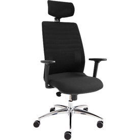 Siège de bureau SSI Proline Edition 10 - mécanisme synchrone - assise ergonomique - dossier filet - avec repose tête - avec accoudoirs - noir - piètement alu - Schäfer Shop Select