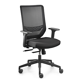 Siège de bureau to-sync work mesh Dauphin, avec accoudoirs, mécanisme synchrone, assise capitonnée confortable, dossier en filet, noir/noir