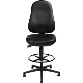 Siège de bureau TOPSTAR POINT 70 Counter, repose-pieds &amp; patins de sol, hauteur et inclinaison réglables, contact permanent, soutien lombaire, similicuir, noir