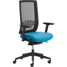 Siège de bureau WIKI, avec accoudoirs, dossier en maille, structure en plastique, bleu clair