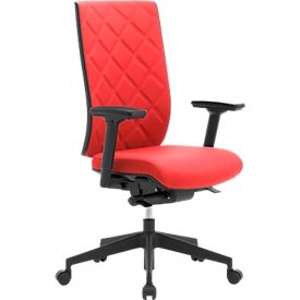 Siège de bureau WIKI, avec accoudoirs, dossier en tissu, structure en plastique, rouge