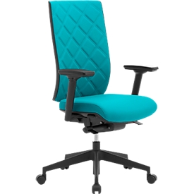 Siège de bureau WIKI, avec accoudoirs, dossier en tissu, structure en plastique, turquoise