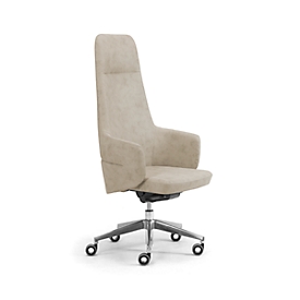 Siège de direction à dossier haut OPERA, avec accoudoirs, mécanisme synchrone, assise plate confortable, similicuir ECOPELLE, sable