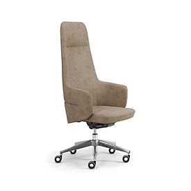 Siège de direction à dossier haut OPERA, avec accoudoirs, mécanisme synchrone, assise plate confortable, similicuir ECOPELLE, terre