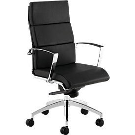 Siège de direction Leyform Origami, avec accoudoirs, mécanisme d'inclinaison des genoux, assise plate, fonction antichoc, cuir, noir/argent