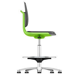 Siège de travail Labsit haut, rembourrage SKINTEC, patins, L 450 x P 420 x H 520 - 770 mm, vert