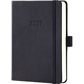 Sigel agenda journalier Conceptum 2027, A6, pour 1 an, 400 pages, 1 jour/1 page, boucle pour stylo, couverture rigide PU, noir