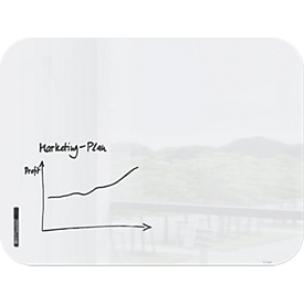 SIGEL Artverum glazen whiteboard, ronde/matte hoeken, magnetisch, incl. 1 x zwarte boardmarker, B 1200 x D 10 x H 900 mm, gehard veiligheidsglas, wit