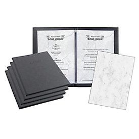 Sigel economieset, 5 menukaartmapjes met 10 transparante hoesjes, 100 motiefpapiertjes "Grey marble", antraciet