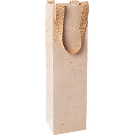 Sigel Flaschentasche Natural Red Coco, Größe S, mit Bodeneinlage und breiten Jutegriffen, L 80 x B 100 x H 355 mm, Jutefaserpapier, beige, 5 Stück