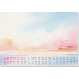 Sigel Papier-Schreibunterlage, Sonnenuntergang, hellblau/pink/sonnengelb/orange, ca. A2, Kalender 2026/2027/2028, DE/EN/FR/NL, 30 Blatt
