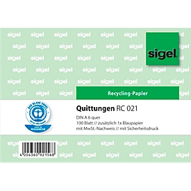 sigel® Quittung RC021, DIN A6 quer, 100 Blatt, Recyclingpapier mit Sicherheitsdruck
